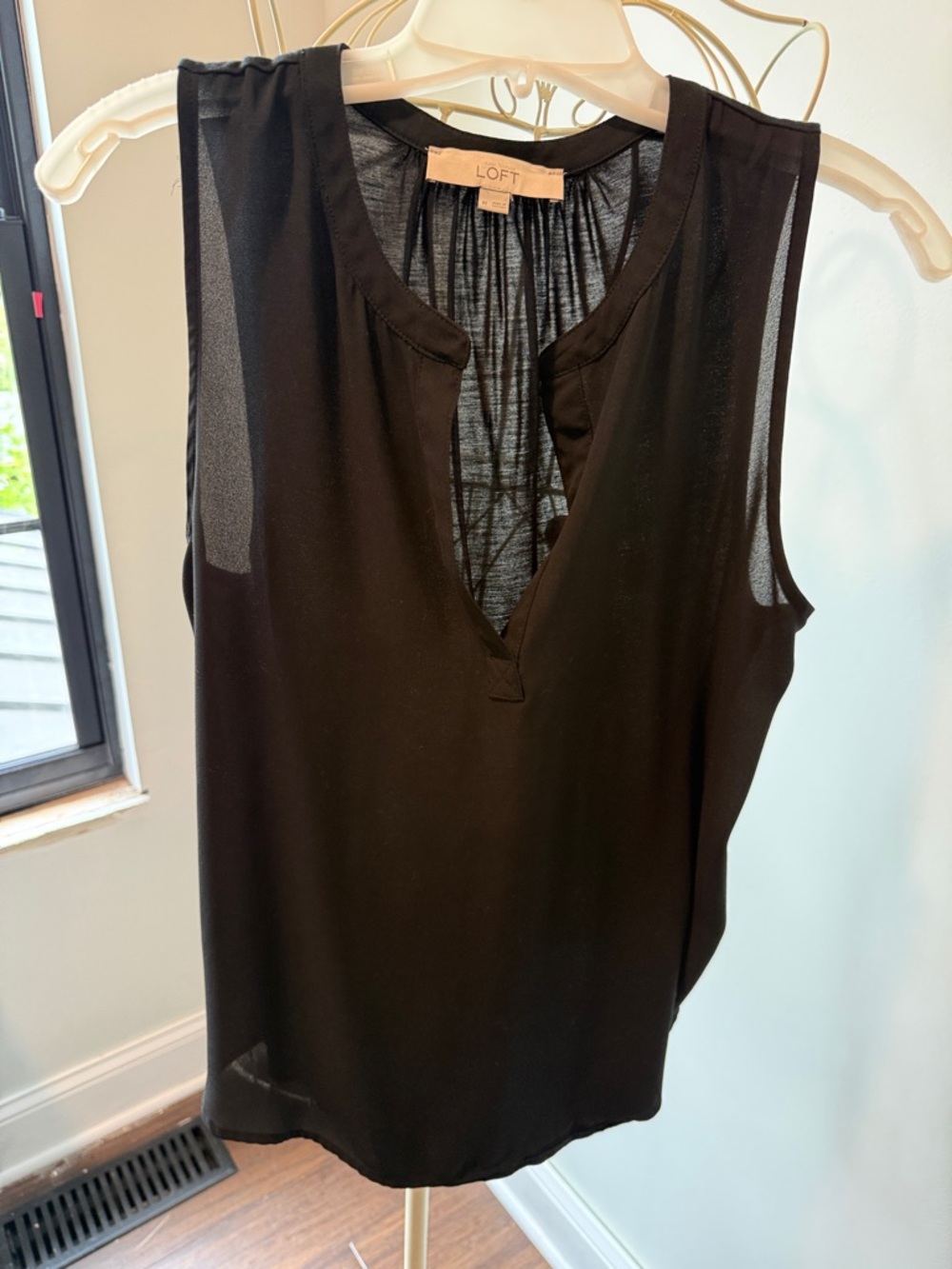 LOFT Black Sheer-Accent Sleeveless V-Neck Top